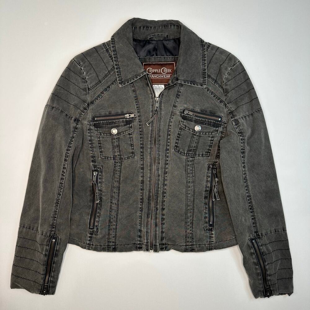 Cripple Creek Ranchwear Grey Twill Zip Front Motocycle Jacket